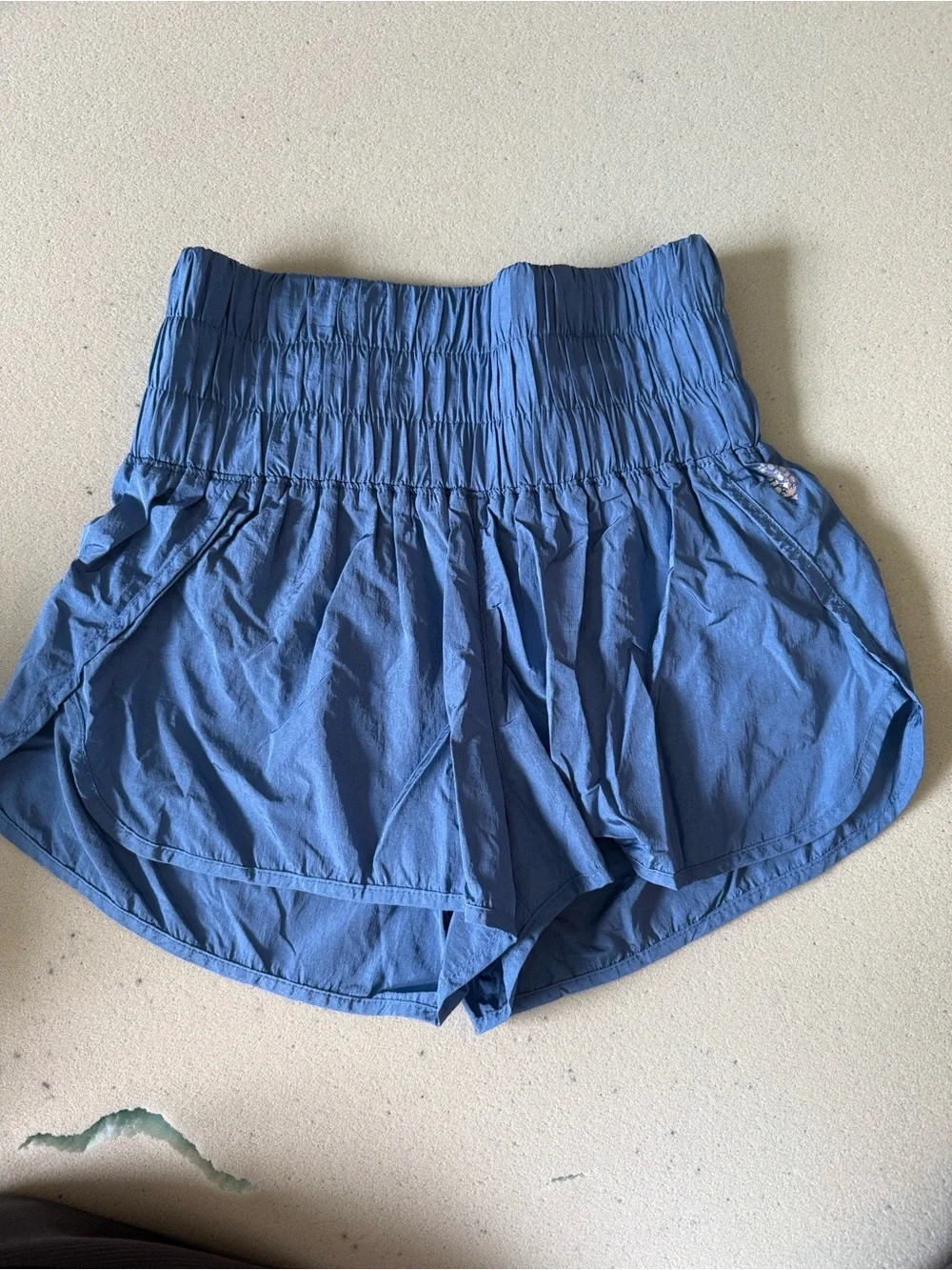 Free People Smocked-Waist Athletic Shorts in Blue - Picture 2 of 4